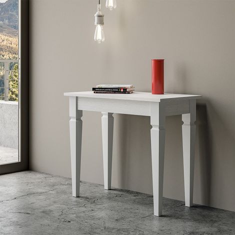 Tavolo consolle "Salerno" allungabile in legno per sala da pranzo -Allungabile fino a 204 cm / Bianco Frassino (1/5)