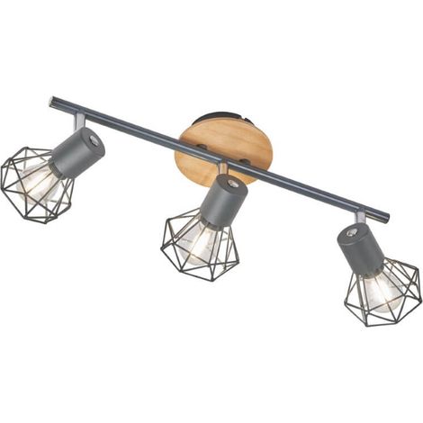 Spot RAN E14 3x25W gris métal mat, aspect bois chêne clair L: 42cm l: 11cm H: 18cm dimmable (1/2)