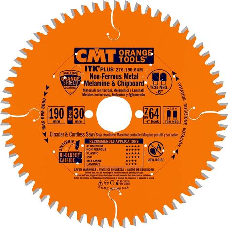 276.190.64M LAME CIRCULAIRE POUR ALUMINIUM HW 190x1,8/1,2x30+20+16 Z64 TCG NEG (1/5)