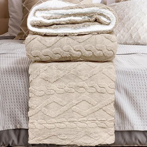 Manta Sofa de Borrego, Manta Doble Cara Franela y Sherpa, 100% Poliester, Suave y Caliente para Invierno, 130 x 160 cm/160 x 220 cm/220 x 240 cm (1/5)