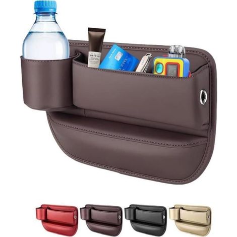 ETAGERE+Car Leather Cup Holder Gap Bag, 2024 New Seat Gap Storage Box, Adjustable Leather Seat Car Gap Filler Organizer - Brown (1/4)