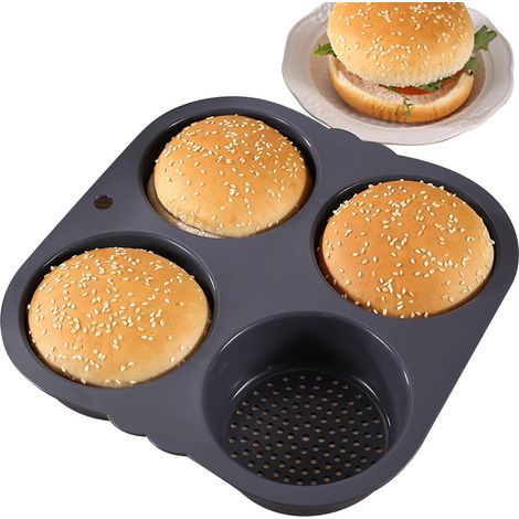 Moule à à Hamburger,Moule à à 4/6 cavités - Moule à Hamburger, Moule à, Moule à antiadhésif réutilisable pour Whoopie, Muffin Anglais, Petits s, Dessus de Muffin (1/5)