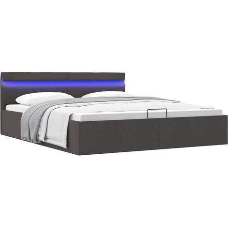 Lit adulte à stockage avec LED Contemporain Lit Double / Cadre de lit / Gris foncé Tissu 180x200 cm (1/5)