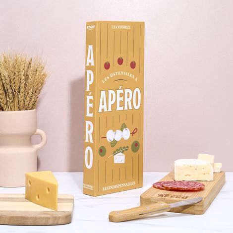 Coffret - Cook Concept - Livre Apéro - Planche En Bois - Jaune