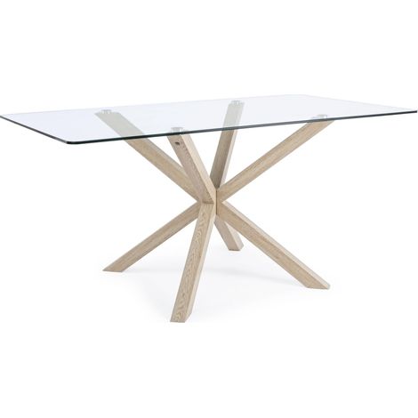 Table à manger rectangulaire verre trempé et acier effet naturel Agno 160 cm (1/5)
