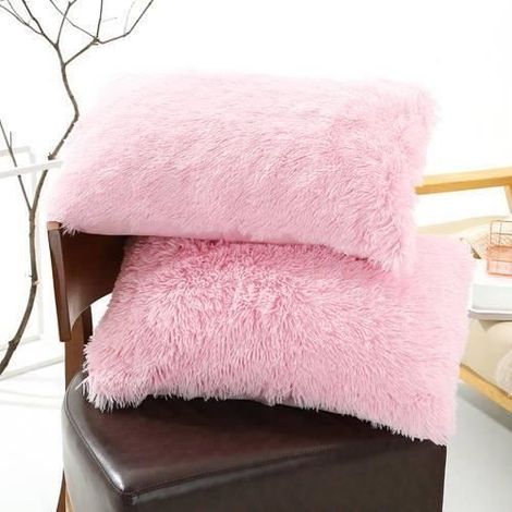 2 soft shaggy velvet pillowcases for bedding or sofa cushion decor.