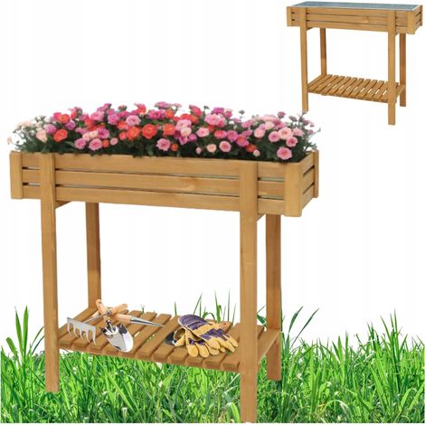 Hochbeet aus Kiefernholz mit Ablage und Metalleinsatz, 89 x 30 x 76 cm (1/5)
