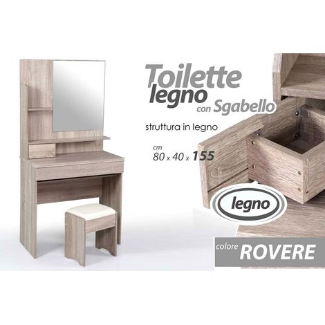 TOILETTE CON SPECCHIO E SGABELLO 'ERMES' col. rovere