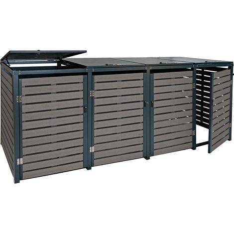Cobertizos para basura 4 compartimentos con cerradura 119 x 264 x 84 cm WPC y acero galvanizado antracita 040007563