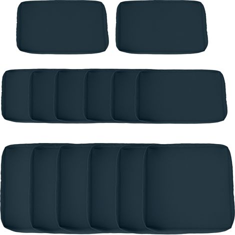 Set mit 14 Ersatzkissenbezügen für Gartenmöbel – 6 Sitzkissenbezüge, 8 Rückenkissenbezüge, Blau