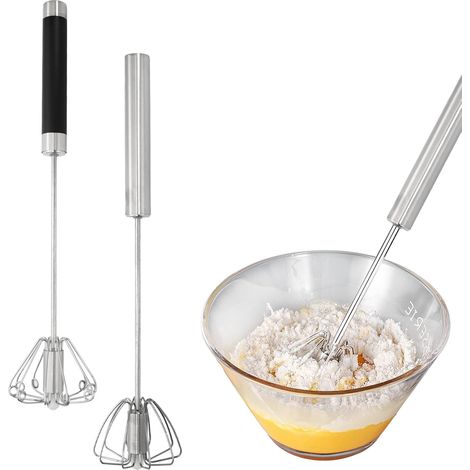 Fouet 2 pièces, fouet manuel automatique simple, batteur semi-automatique en acier inoxydable, batteur à poussoir, fouet rotatif, batteur de cuisine ballon pour mélanger, mousseur, mixeur, blender (1/5)