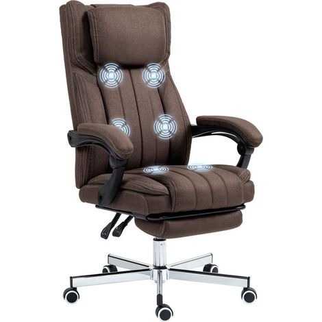 Fauteuil de massage marron 6 points de massage, hauteur réglable, télécommande et repose-pieds, relaxation