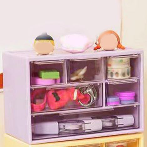 Boîte de rangement bureau 3 niveaux 6 compartiments pour bijoux et petits accessoires en plastique durable violet (1/5)