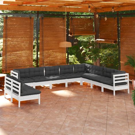 10-tlg. Garten-Lounge-Set mit Kissen Weiß Massivholz Kiefer vidaXL (1/5)