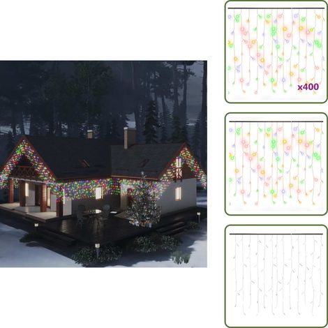 Rideau lumineux à glaçons LED 10m 400LED Multicolore 8fonctions - Guirlande Lumineuse Noel - Rideau Lumineux Noel - Decoration Noel Exterieur - Décoration Intérieure Led - Lumière Festive