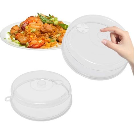 2 Pièces Cloche Micro Onde 23 cm et 17 cm, Anti-éclaboussures résistant couvercle micro-ondes, Cloche micro onde sans BPA, Tailles mixtes pour s'adapter à différentes tailles d'assiettes (1/4)