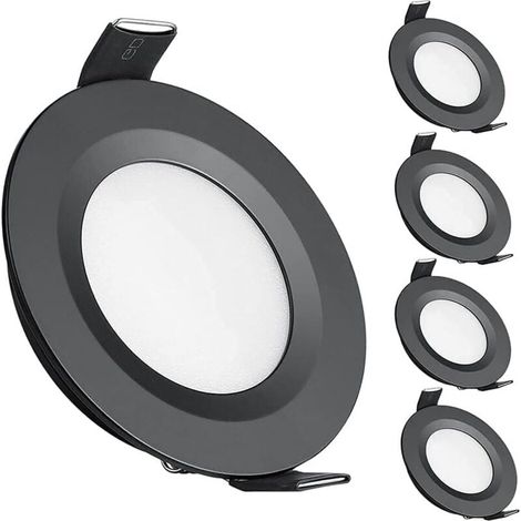 x 12V LED-Einbaustrahler, 58-65mm Loch, 3W, 3200K, Einbaudeckenleuchten für Wohnmobil, Boot, Wohnwagen, Transporter, Yacht, Warmweiß (Schwarz) (1/4)