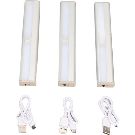Ortviai 3 spots LED sans fil avec capteur de mouvement, rechargeables USB, pour placards et armoires – aluminium, blanc (1/5)