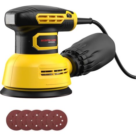 Ponceuse Orbitale Aléatoire 5 Pouces à 6 Vitesses Variables avec 5 Feuilles Abrasives pour le Travail Du Bois, Prise EU (1/5)