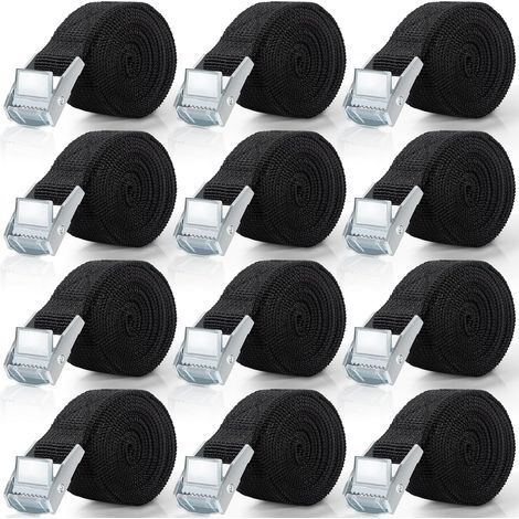 12 pezzi cinghie di ancoraggio, cinghia da 1 m, cinghia di serraggio regolabile con chiusura a clip, cinghia di ancoraggio, adatta per motociclette, auto, biciclette, bagagli, campeggio, nera (1/5)