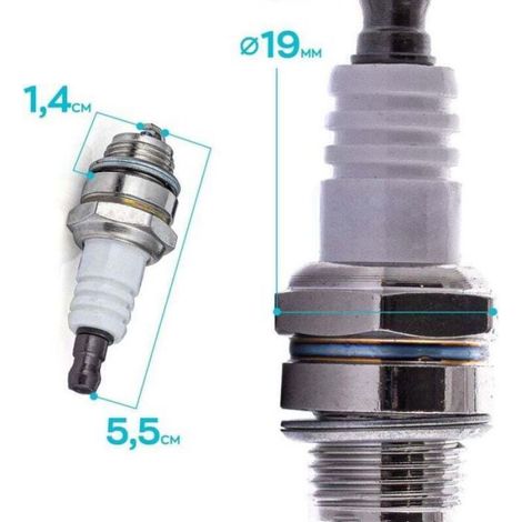 Jeu de bougies d'allumage 2 temps - - Lot de 5 - 1,9x1,9x5,5 cm - Longueur d'insertion 14 mm - Ø 19 mm (1/3)