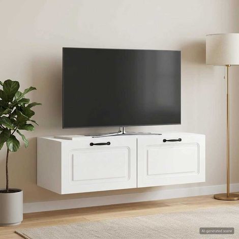 Wandmontierter TV-Schrank Hochglanz Weiß 98 x 41 x 30 cm (1/5)
