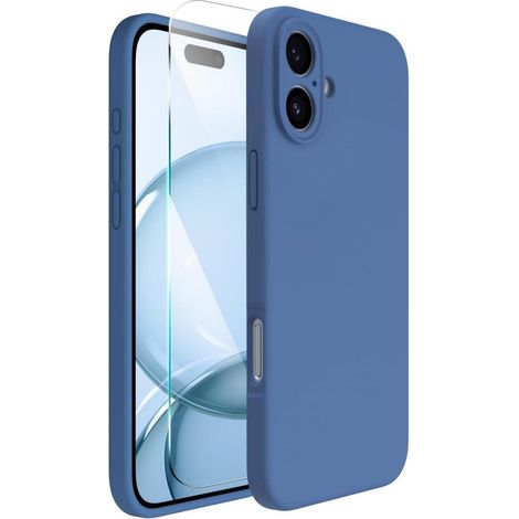 Coque en silicone liquide pour iPhone 16 (6.1") avec protection caméra et écran - Bleu (1/5)