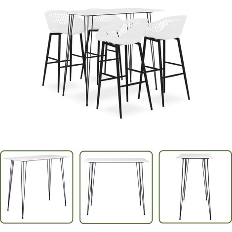 The Living Store 5-tlg. Bar-Set Weiß - Bar Set - Bartisch - Barhocker - Kücheninsel - Wohnzimmer Dekoration (1/5)