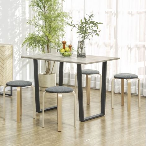 Set de 4 taburetes apilables gris 40 x 40 x 45 cm con efecto lino (1/5)