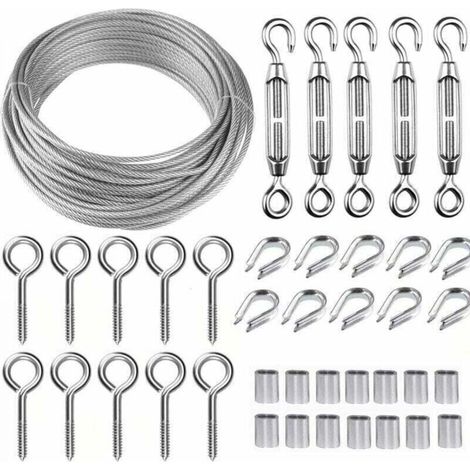 Kit de câble métallique en acier inoxydable de 5 m/2 mm avec tendeur de fil robuste M5, kit de rouleau de fil de clôture, kit de garde-corps de câble, tendeurs de fil de jardin pour plantes grimpante (1/5)