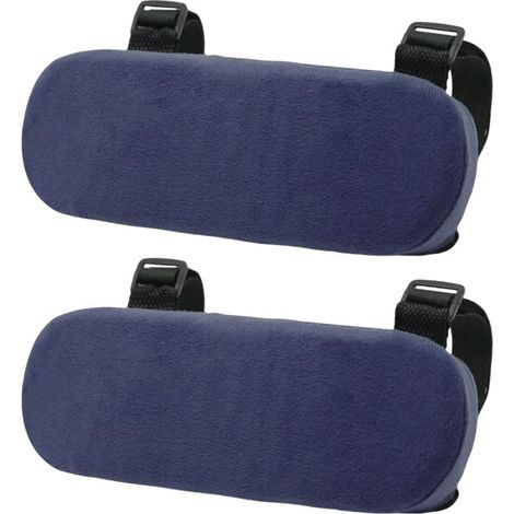 Zwei marineblaue gepolsterte Kissen für Bürostuhlarmlehnen, die auch als Armlehnen verwendet werden können und für Bürostühle, Rollstühle und bequeme Gaming-Stühle geeignet sind.