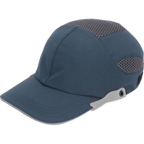 Casquette de protection respirante réglable pour sport et travail, bleu avec bord gris, casque de baseball à visière renforcée. (1/5)