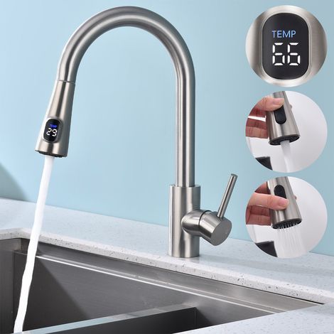 Wasserhahn Küche mit 2 Strahlarten,360° drehbar Küchenarmatur,Edelstahl Spültischarmatur,Hochdruck Armatur,Mischbatterie Küche matt gebürstet (1/5)