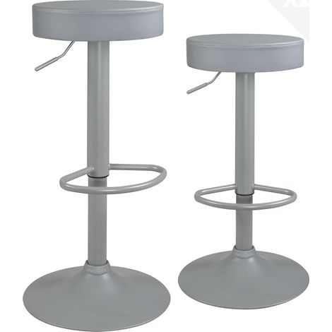 Ensemble de 2 tabourets de bar ronds en similicuir sans dossier, hauteur réglable, repose-pieds, pivotants à 360°, pieds chromés YO (noir) (1/5)