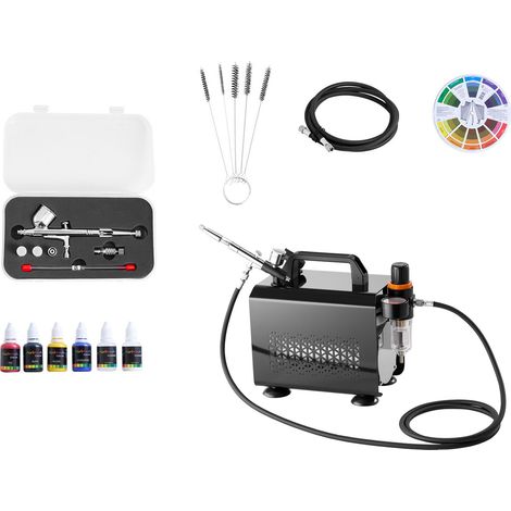 Mophorn Set aerografo 1/6 HP con compressore d'aria, spruzzatore a doppia azione con 3 ugelli (0,2/0,3/0,5 mm), flusso d'aria di 23 L/min, ideale per decorazione di torte e pittura di modelli