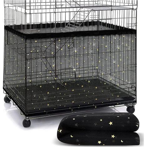 Housse de protection pour cage à oiseaux – Anti-projections, anti-graines, respirante – Étoiles noires – Taille XL 180/200 (1/5)