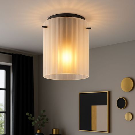 Plafoniera LED satinata lampada da soggiorno lampada da soffitto in vetro scanalato lampada da corridoio grigia, 1x 9W 810Lm bianco caldo, DxH 18 x 23 cm