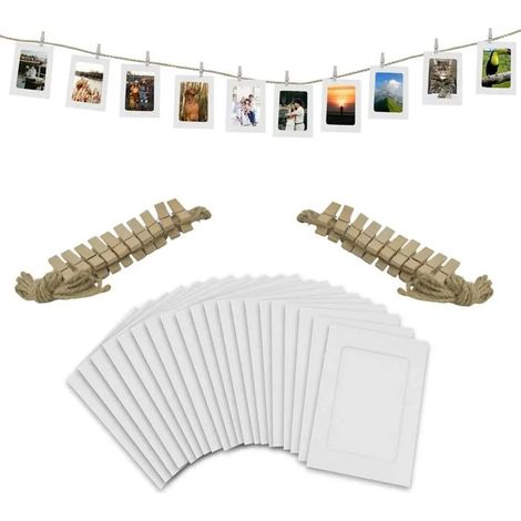 Lot de 20 cadres photo en papier blanc (10,2 x 15,2 cm) avec ficelle et pinces pour bannière, affichage et décorations d'évé - Blanc (1/4)