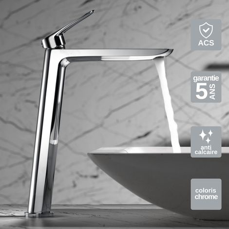 Robinet Mitigeur Lavabo Salle de Bain chromé – Bec Haut Anti-Calcaire – Design moderne - BELGICA IMEX (1/7)
