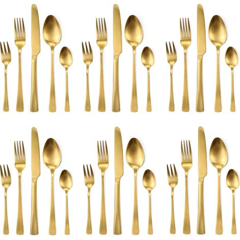 Set de couverts pour 6 personnes, collection de couverts en acier inoxydable, 30 pièces, ensemble de couverts doré mat avec couteaux, fourchettes (1/5)