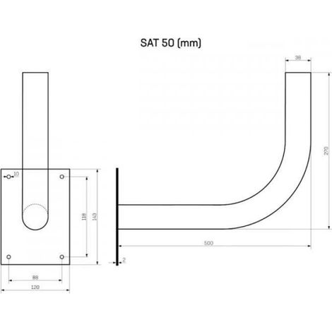 Support Mural Antenne Satellite - Acier Galvanisé - 50 cm - Pour Parabole TV Terrestre - 1 Pièce (1/4)