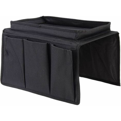 Support Accoudoir Canapé - Poche Rangement Oxford 600D - Pour Télécommande Tasse Tablettes Smartphone - Compatible Fauteuil Inclinable Chaise Canapé - Noir - 1 Pièce