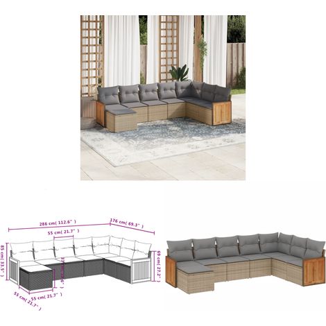 Salon de jardin avec coussins 8 pcs beige résine tressée - Salon De Jardin - Meuble De Jardin - Salon Extérieur - Ensemble De Canapés - Canapé D'angle - Home & Living (1/3)