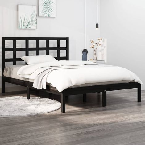 Lit adulte Contemporain Cadre de lit Noir Bois massif 140x190 cm 30795 (1/5)