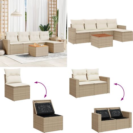 6-tlg. Garten-Sofagarnitur mit Kissen Beige Poly Rattan - Gartenmöbel - Outdoor Möbel - Rattan Gartenmöbel - Lounge Set - Esstisch - Home & Living (1/5)