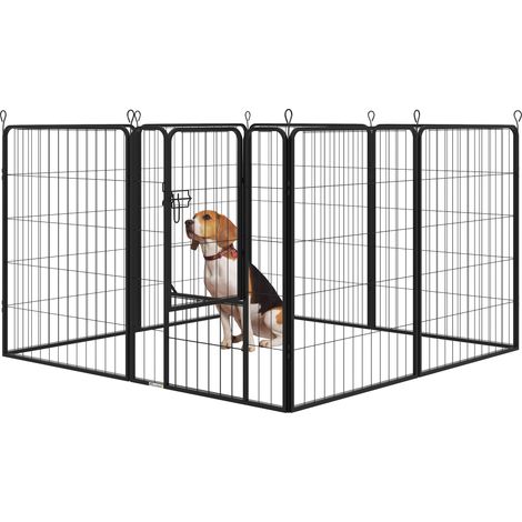 Großes Hundegehege mit 8 Modulen, 80 x 1,5 x 100 cm, faltbarer Laufstall für Hunde und Welpen mit Stahltor und 8 Heringen, grau