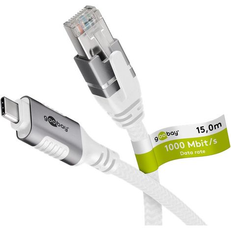 Cavo Ethernet da USB-C™ 3.1 a RJ45, 15 m, collega router, modem o switch di rete alla porta USB-C™ di un laptop, tablet o smartphone. Lunghezza del Cavo 15 m