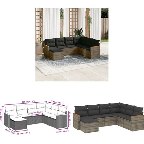 7-tlg. Garten-Sofagarnitur mit Kissen Grau Poly Rattan - Gartenmöbel Set - Esszimmergarnitur - Outdoor Möbel - Lounge Sofa - Rattan Gartenmöbel - Home & Living (1/3)