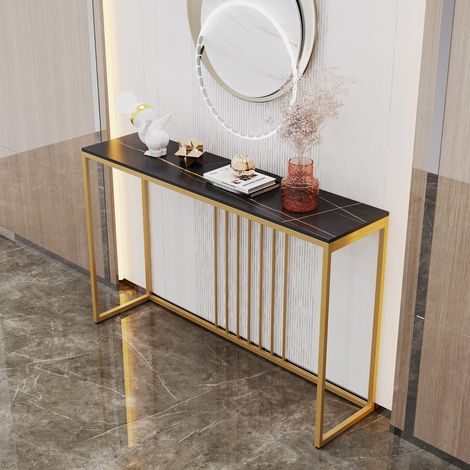 100cm Black Marble Top Console Table Art Design Lounge Living Room Hallway Entry Side Table (1/5)