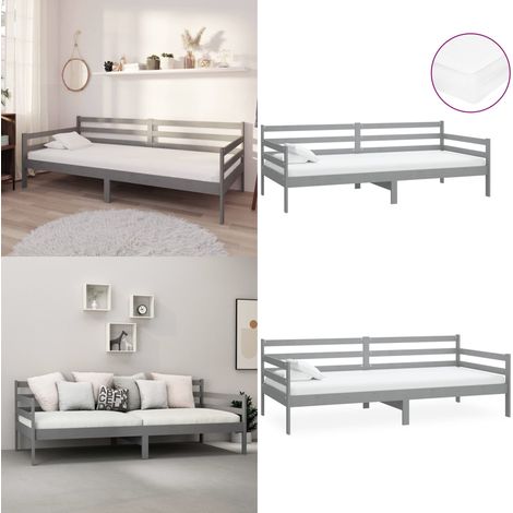 Lit de repos avec matelas 90x200 cm Gris Bois de pin massif - Lit Convertible - Canapé Lit - Lit Bois - Meuble Chambre - Literie - Home & Living